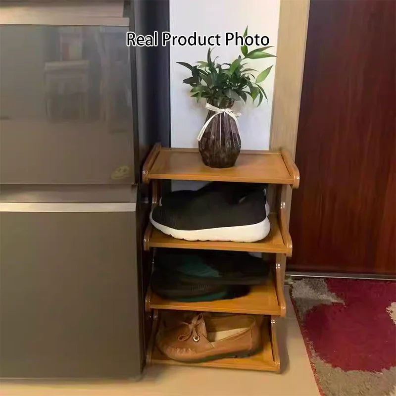 Shoe Rack | Two Open Tiers, Curved Wraparound Sides