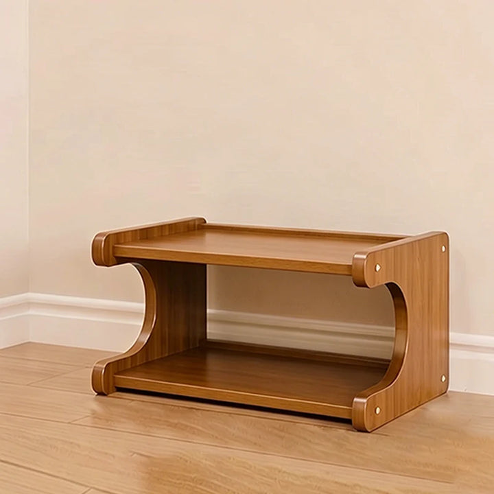 Shoe Rack | Two Open Tiers, Curved Wraparound Sides