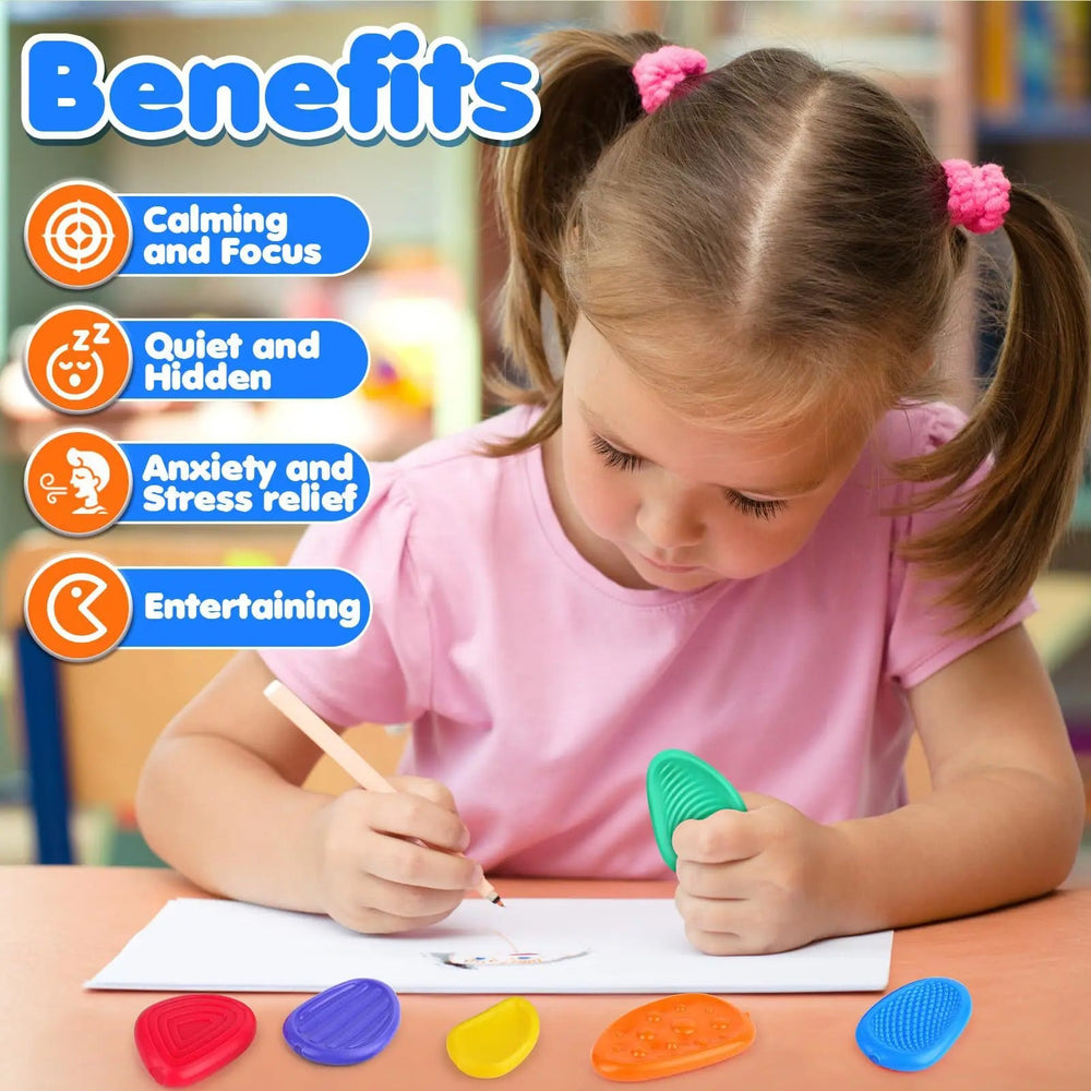 Silicone Sensory Fidget Stones 6 Pack | Textured Grip for Tactile Play | Portable Stress Relief Toy for Adults and Kids