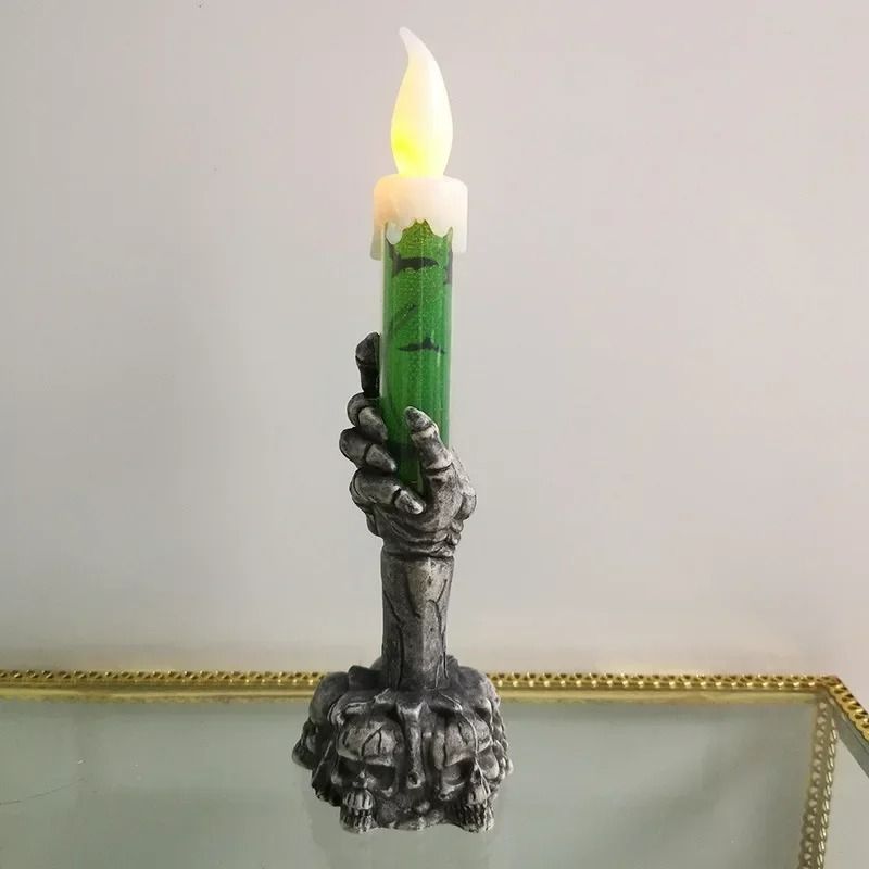 Skeleton Hand Candle Light Halloween Decoration | Flameless Flickering Flame | Battery-Powered Spooky Prop for Parties