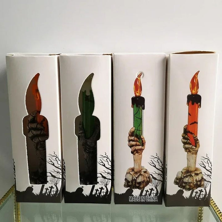 Skeleton Hand Candle Light Halloween Decoration | Flameless Flickering Flame | Battery-Powered Spooky Prop for Parties