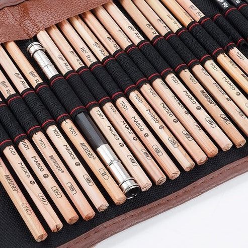 Sketching Set 29 Pieces | Graphite &amp; Charcoal Pencils with Blending Stumps | Portable Canvas Roll Storage for Travel