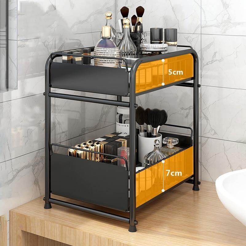 Sliding Storage Organizer 2-Tier Metal Frame Carbon Steel with Mesh Baskets