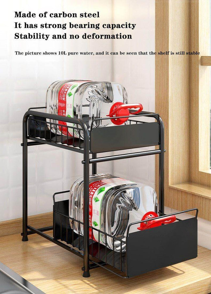 Sliding Storage Organizer 2-Tier Metal Frame Carbon Steel with Mesh Baskets
