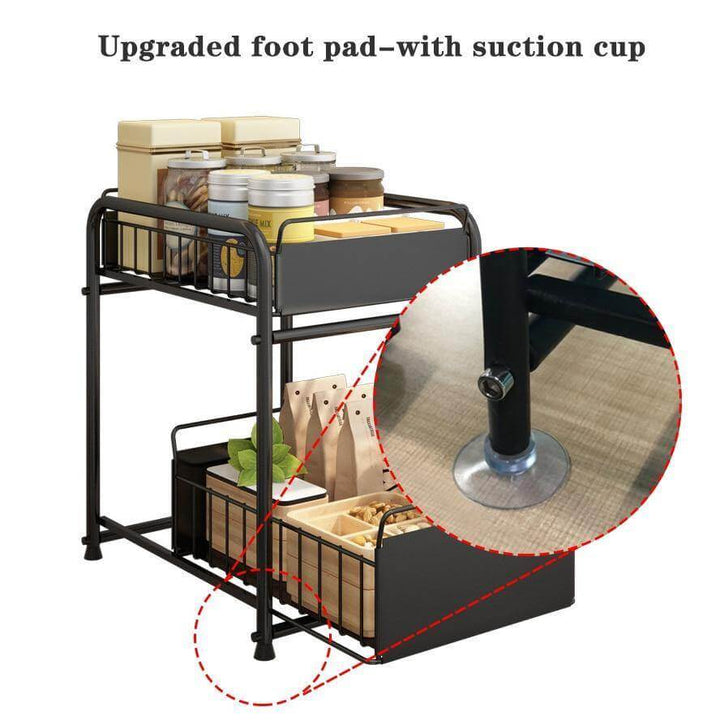 Sliding Storage Organizer 2-Tier Metal Frame Carbon Steel with Mesh Baskets