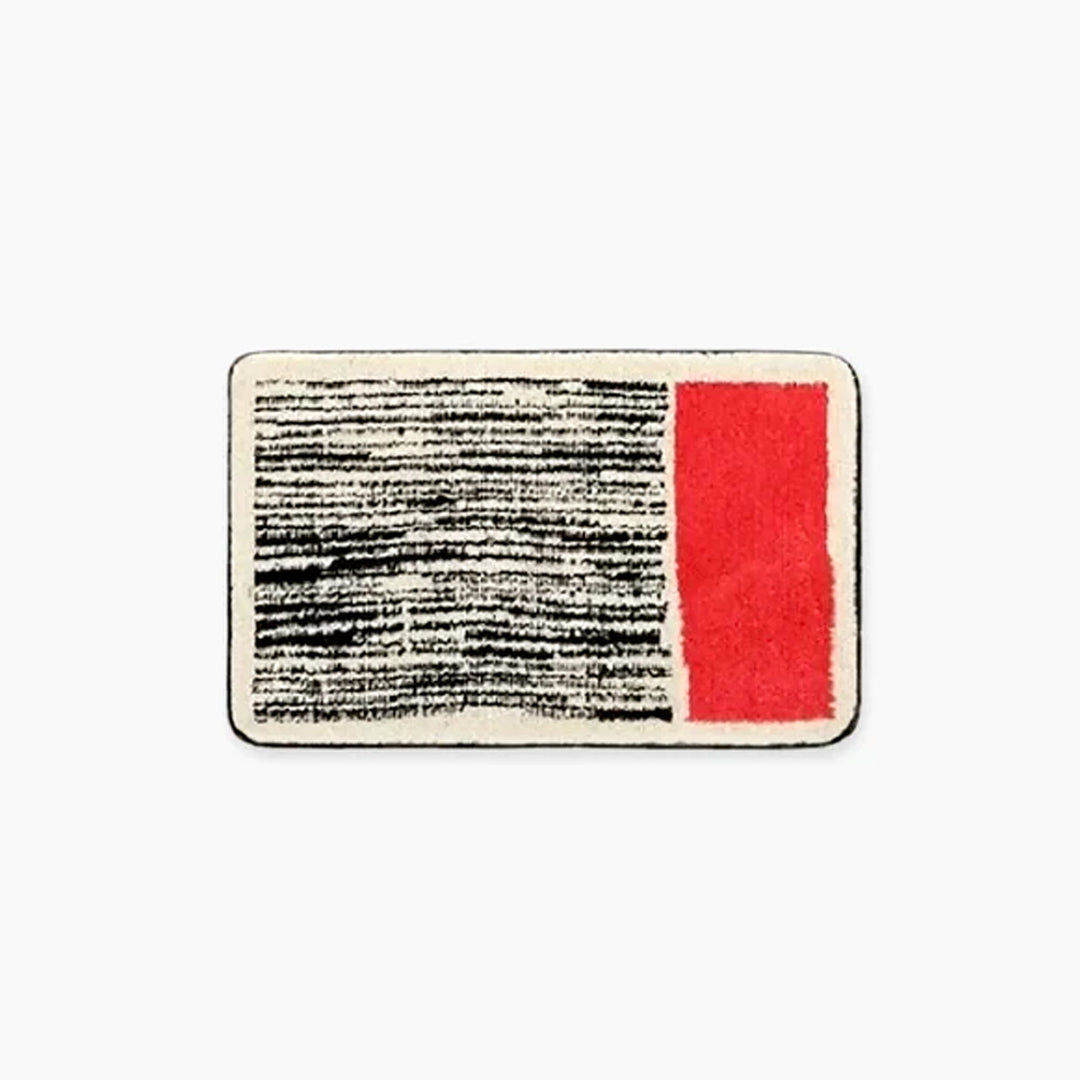Small Bathroom Rug | Tufted Abstract Bath Mat in Cream and Black for Compact Bathrooms