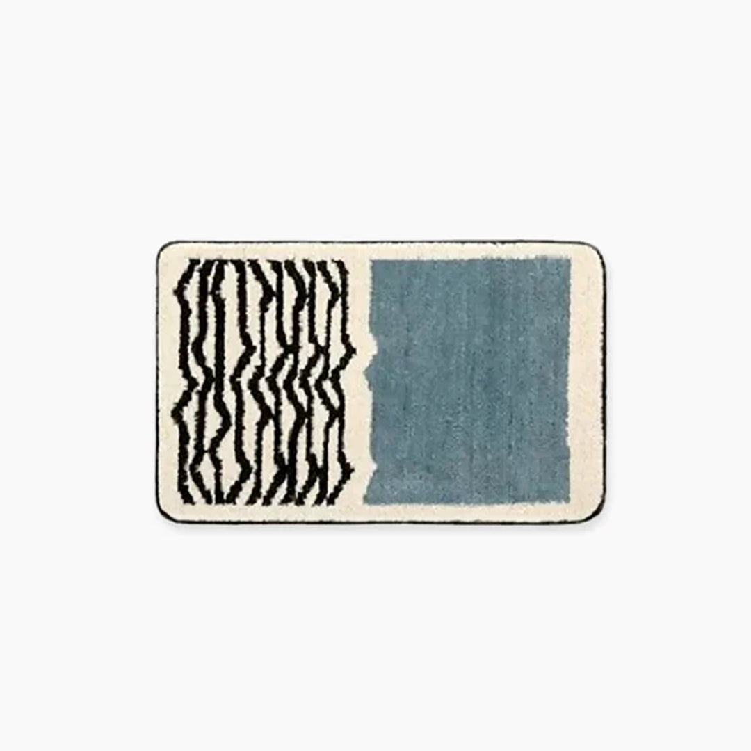 Small Bathroom Rug | Tufted Abstract Bath Mat in Cream and Black for Compact Bathrooms
