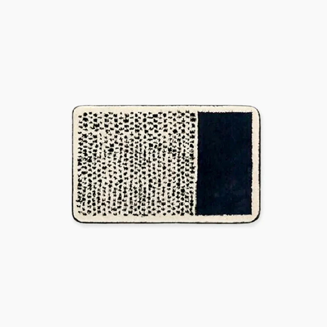 Small Bathroom Rug | Tufted Abstract Bath Mat in Cream and Black for Compact Bathrooms