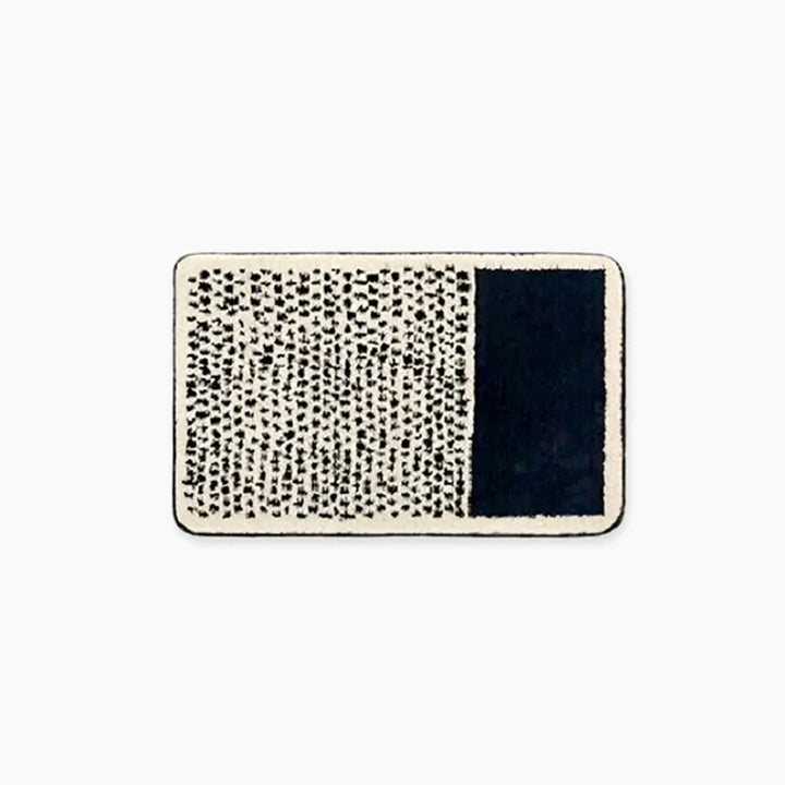 Small Bathroom Rug | Tufted Abstract Bath Mat in Cream and Black for Compact Bathrooms