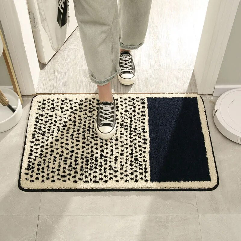 Small Bathroom Rug | Tufted Abstract Bath Mat in Cream and Black for Compact Bathrooms