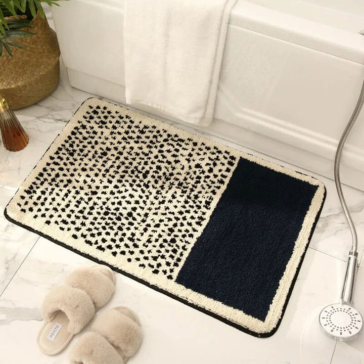 Small Bathroom Rug | Tufted Abstract Bath Mat in Cream and Black for Compact Bathrooms