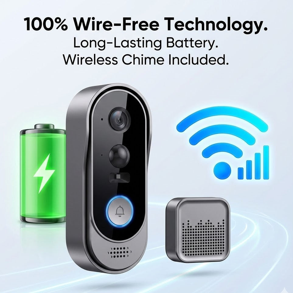 Smart Home Video Doorbell | Battery Powered WiFi Camera with Two-Way Talk and Motion Alerts