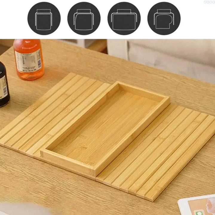 Sofa Armrest Tray | Flexible Slatted Bamboo Tray with Raised Lip and Non-Slip Backing