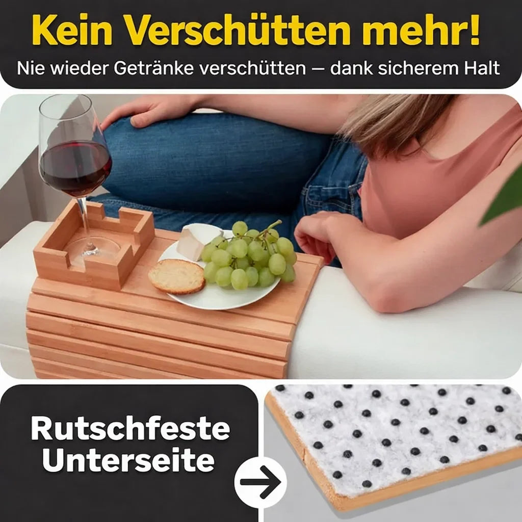 Sofa Tray Clip On Bamboo Armrest Table Universal Mount with Non-Slip Surface