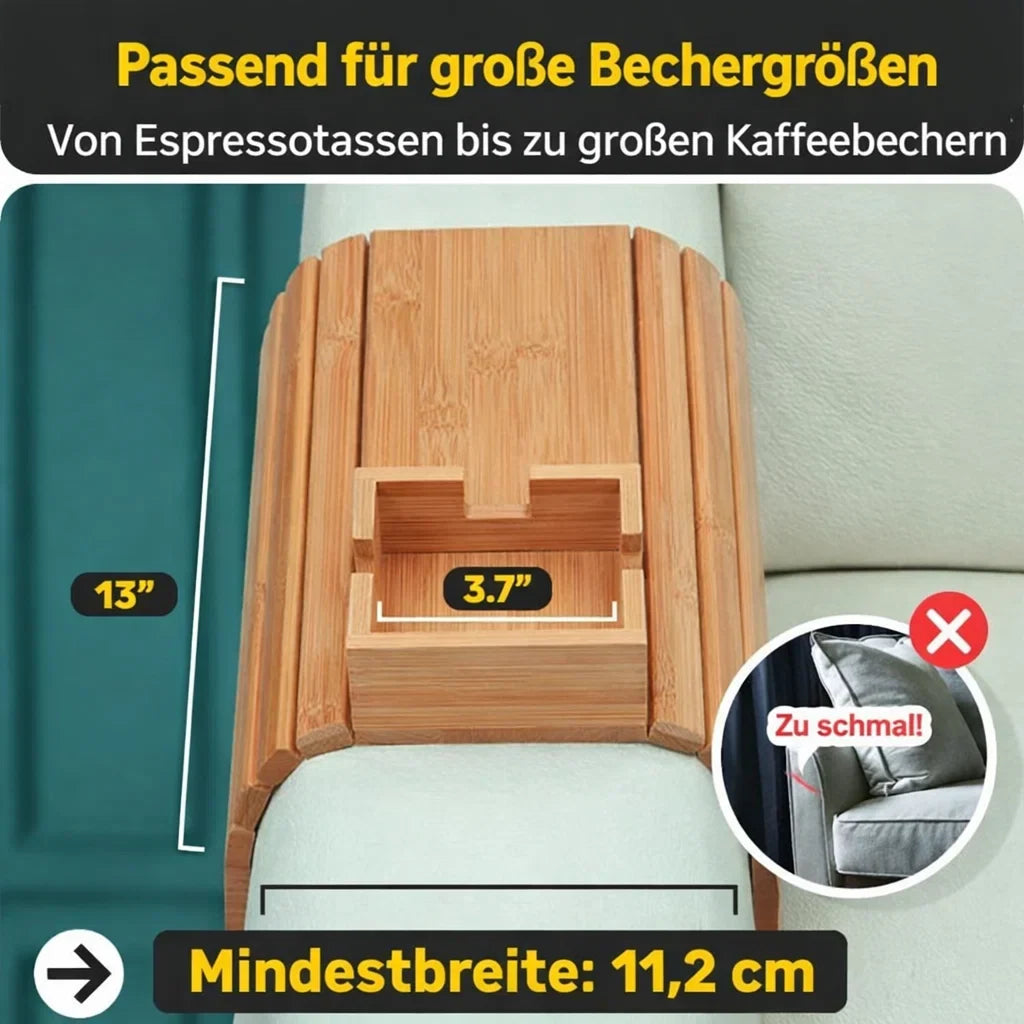 Sofa Tray Clip On Bamboo Armrest Table Universal Mount with Non-Slip Surface