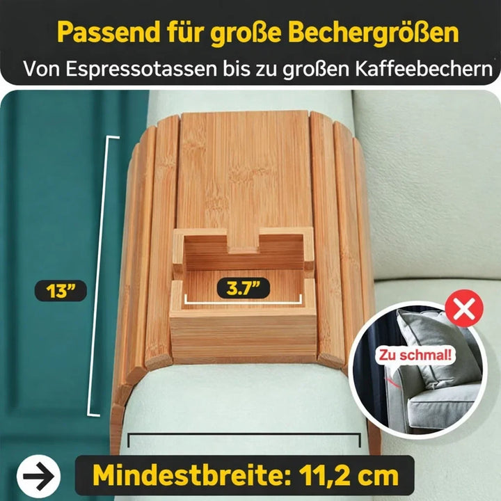 Sofa Tray Clip On Bamboo Armrest Table Universal Mount with Non-Slip Surface