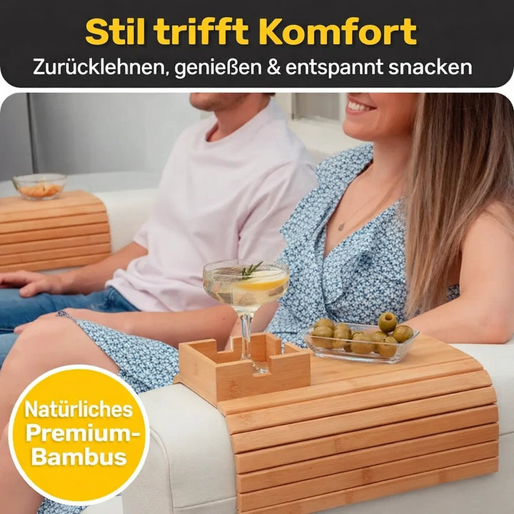 Sofa Tray Clip On Bamboo Armrest Table Universal Mount with Non-Slip Surface