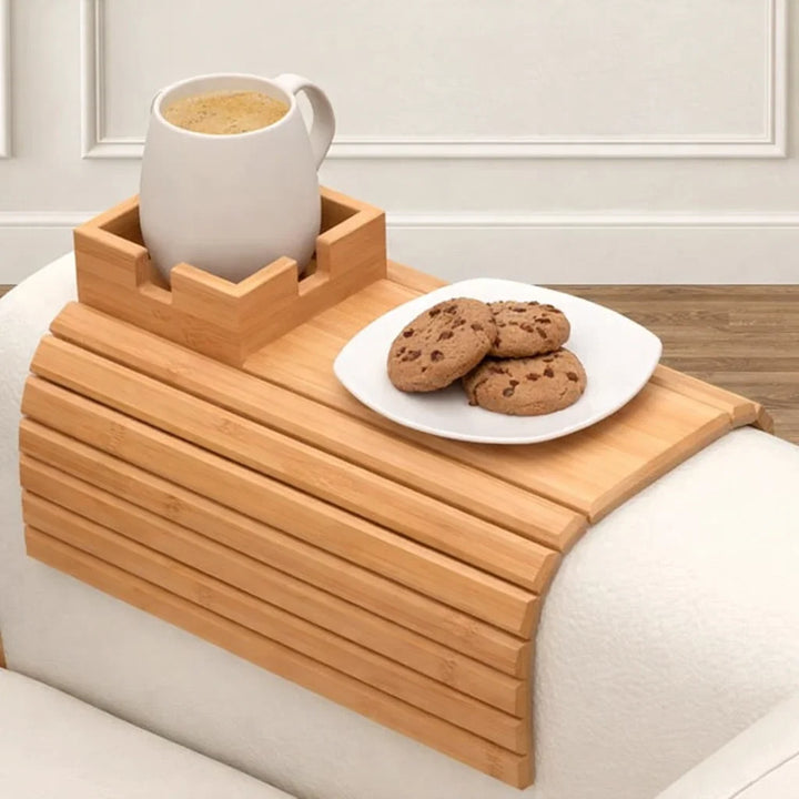 Sofa Tray Clip On Bamboo Armrest Table Universal Mount with Non-Slip Surface