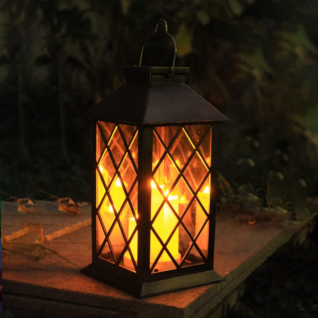 Solar Garden Hanging Lantern PVC | Triple Flickering LED Candles, 8-Hour Battery | Waterproof All-Weather Design