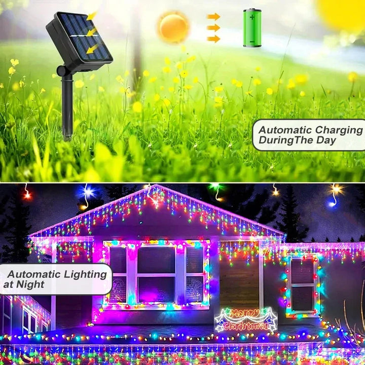 Solar Icicle String Lights for Christmas &amp; Halloween | 8 Lighting Modes, 96/162 LED Options | Waterproof &amp; Solar Powered