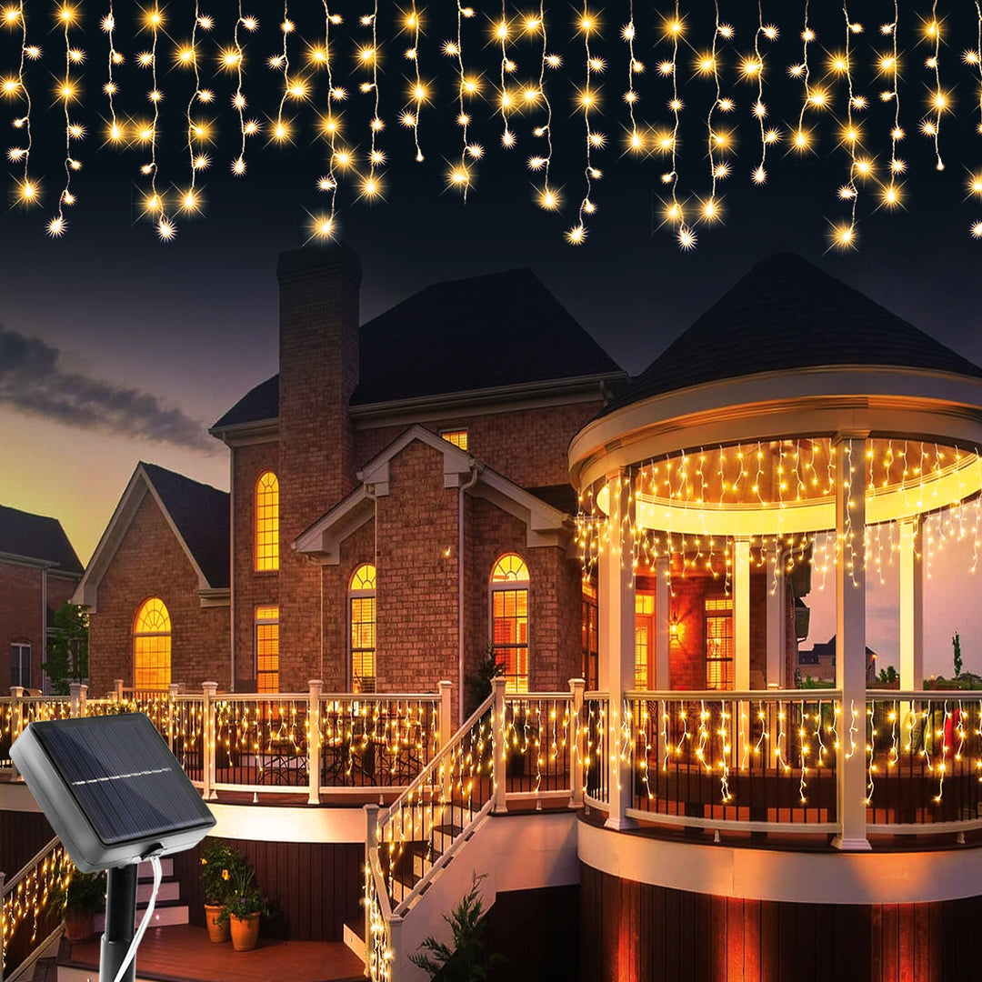 Solar Icicle String Lights for Christmas & Halloween | 8 Lighting Modes, 96/162 LED Options | Waterproof & Solar Powered