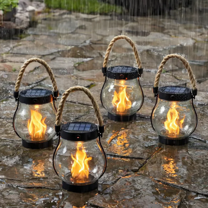 Solar Outdoor Lantern Halloween Decoration | Flickering Flame Effect, No Wiring | Waterproof Glass, Hangs on Porch or Fence