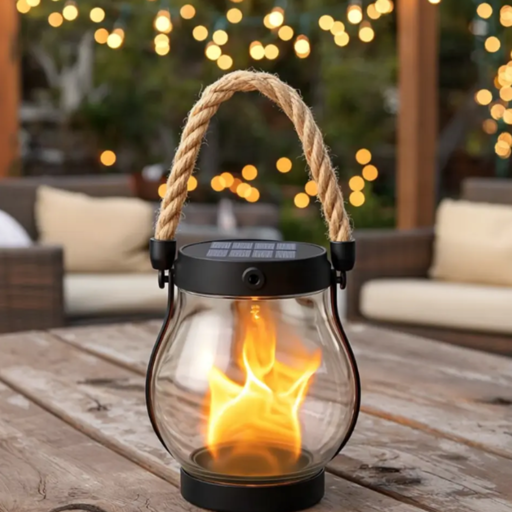 Solar Outdoor Lantern Halloween Decoration | Flickering Flame Effect, No Wiring | Waterproof Glass, Hangs on Porch or Fence