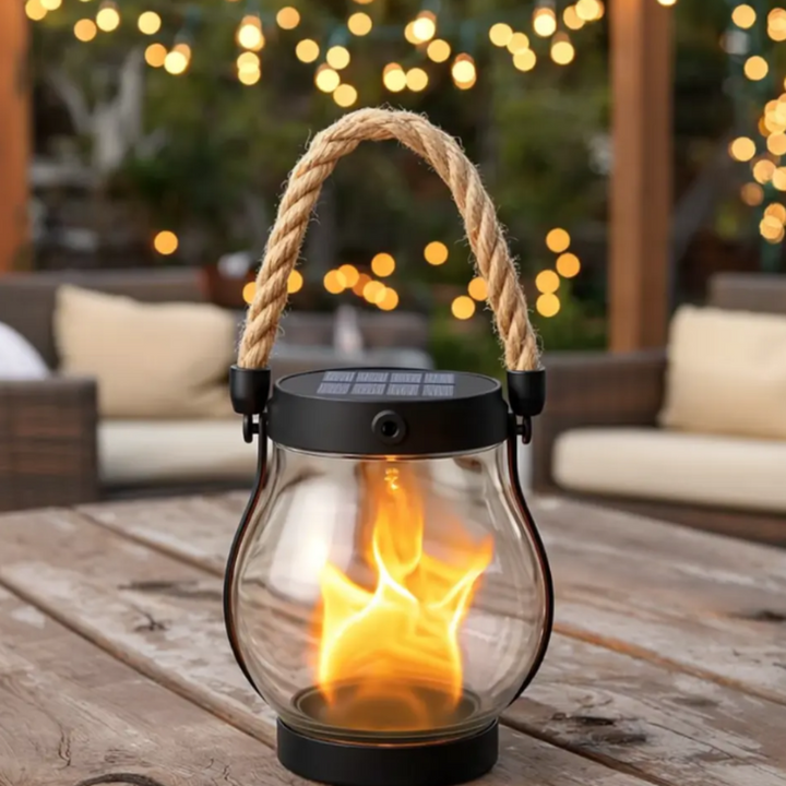 Solar Outdoor Lantern Halloween Decoration | Flickering Flame Effect, No Wiring | Waterproof Glass, Hangs on Porch or Fence