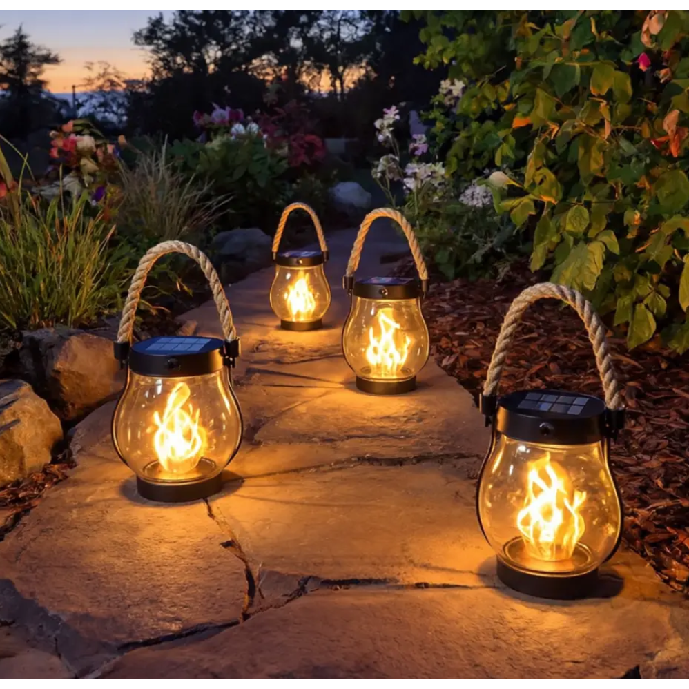 Solar Outdoor Lantern Halloween Decoration | Flickering Flame Effect, No Wiring | Waterproof Glass, Hangs on Porch or Fence