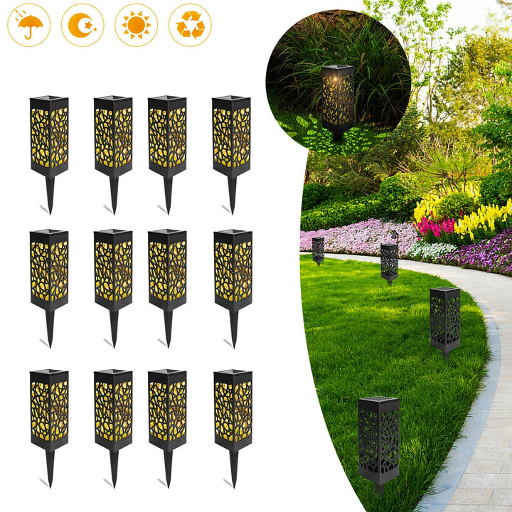 Solar Path Lights, Set of 12 | Warm White LED, IP55 Waterproof | PP Material, Stake or Flat Mount, No Wiring Required