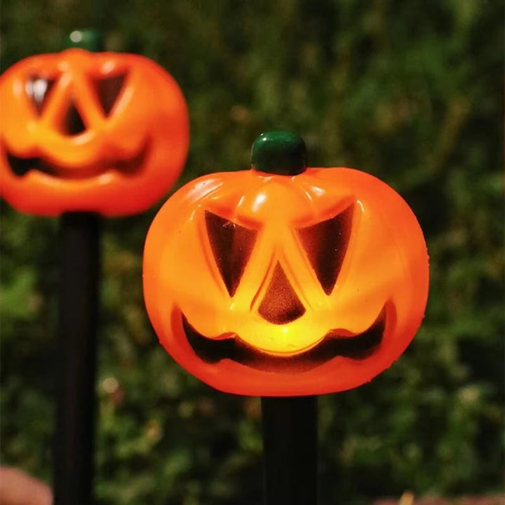 Solar Pathway Lights Pumpkin Jack-O-Lantern | Set of 5 Stakes | Weatherproof, Auto-On LED Halloween Decoration