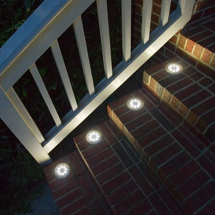 Solar-Powered Ground Lights 12 LED Stainless Steel | Pack of 4, 8 or 12 | IP65 Waterproof, 6-8 Hours Illumination