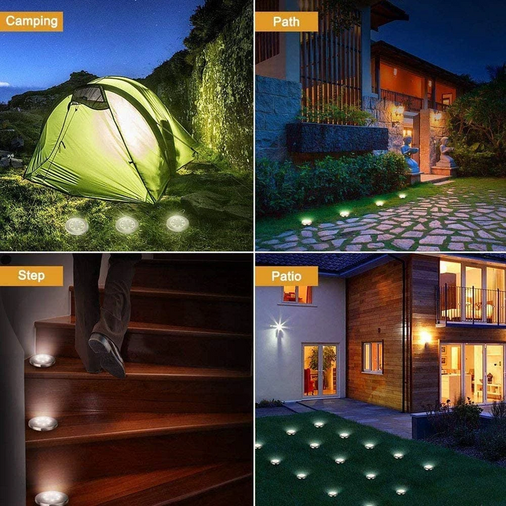 Solar-Powered Ground Lights 12 LED Stainless Steel | Pack of 4, 8 or 12 | IP65 Waterproof, 6-8 Hours Illumination