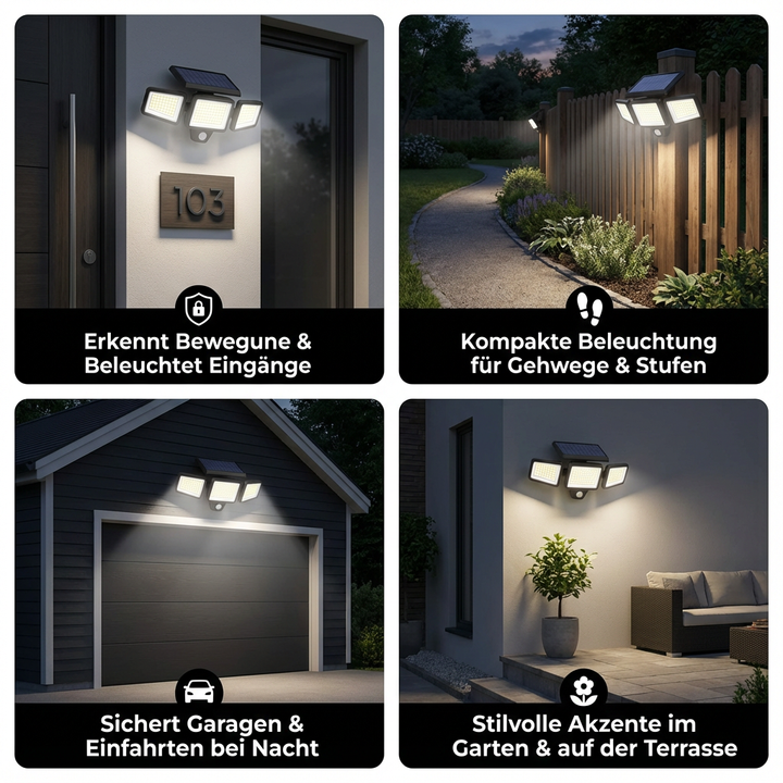 Solar Security Light with Motion Sensor | 3 Adjustable LED Panels, Waterproof | Wire-Free Outdoor Security Lighting