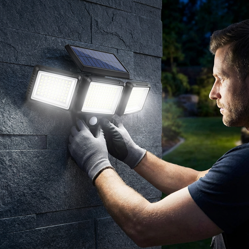 Solar Security Light with Motion Sensor | 3 Adjustable LED Panels, Waterproof | Wire-Free Outdoor Security Lighting