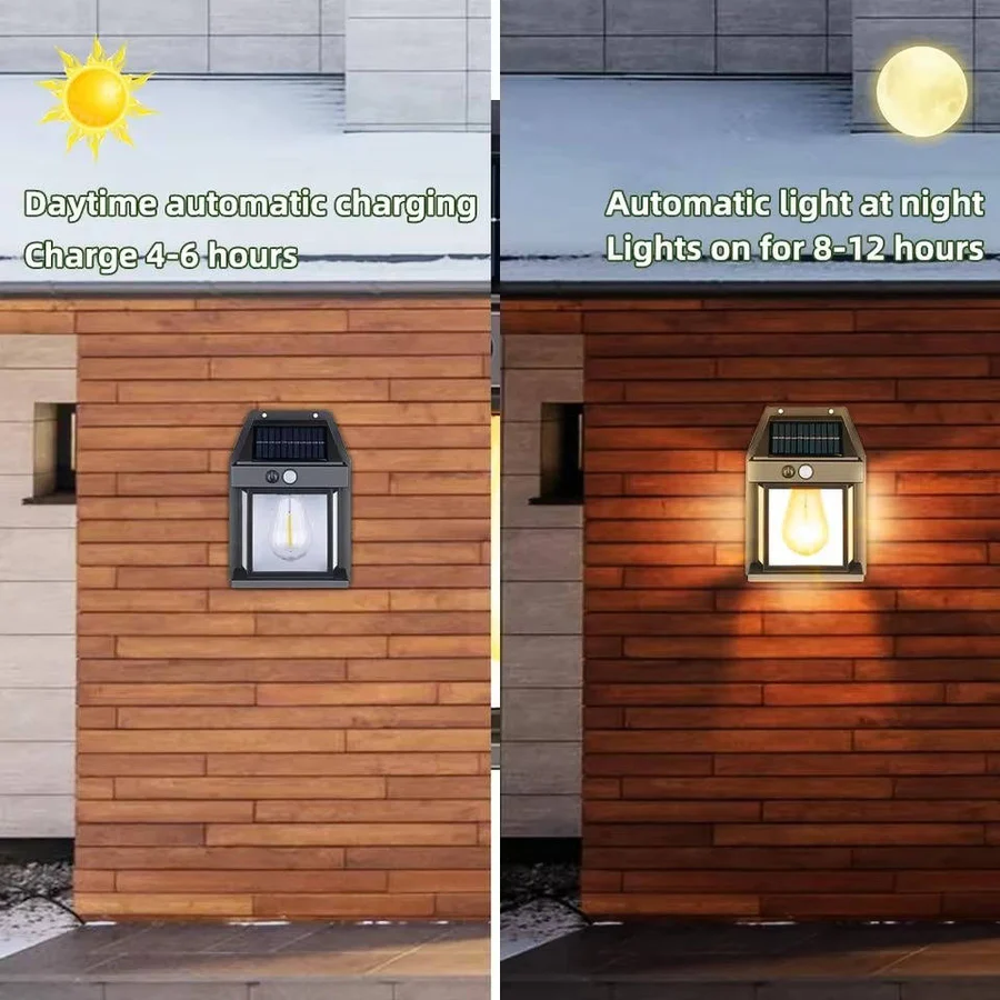 Solar Wall Lamp Outdoor Weatherproof 120-Degree Sensor with 3 Lighting Modes