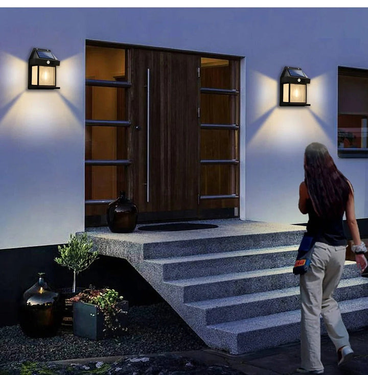 Solar Wall Lamp Outdoor Weatherproof 120-Degree Sensor with 3 Lighting Modes