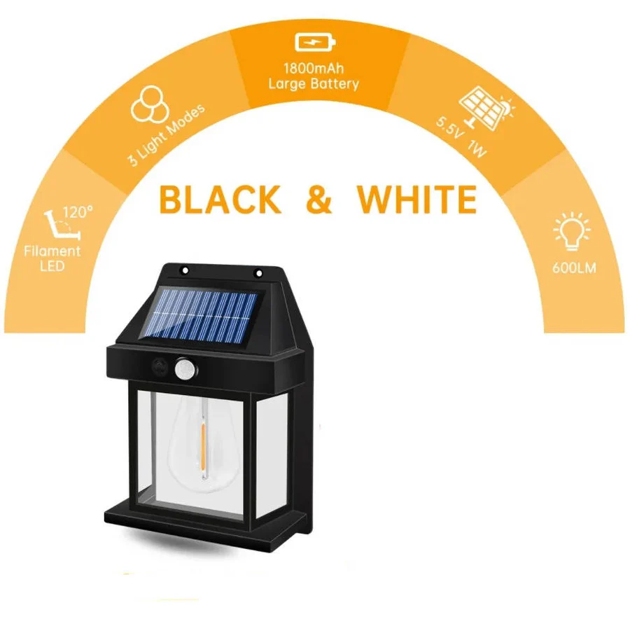 Solar Wall Lamp Outdoor Weatherproof 120-Degree Sensor with 3 Lighting Modes