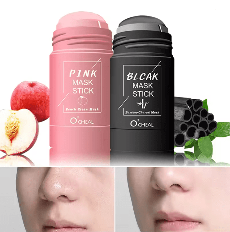 Solid Facial Mask Stick for Women | Green Tea, Honey Peach, Charcoal & Eggplant Mud | Mess-Free Deep Cleanse for Purified Skin