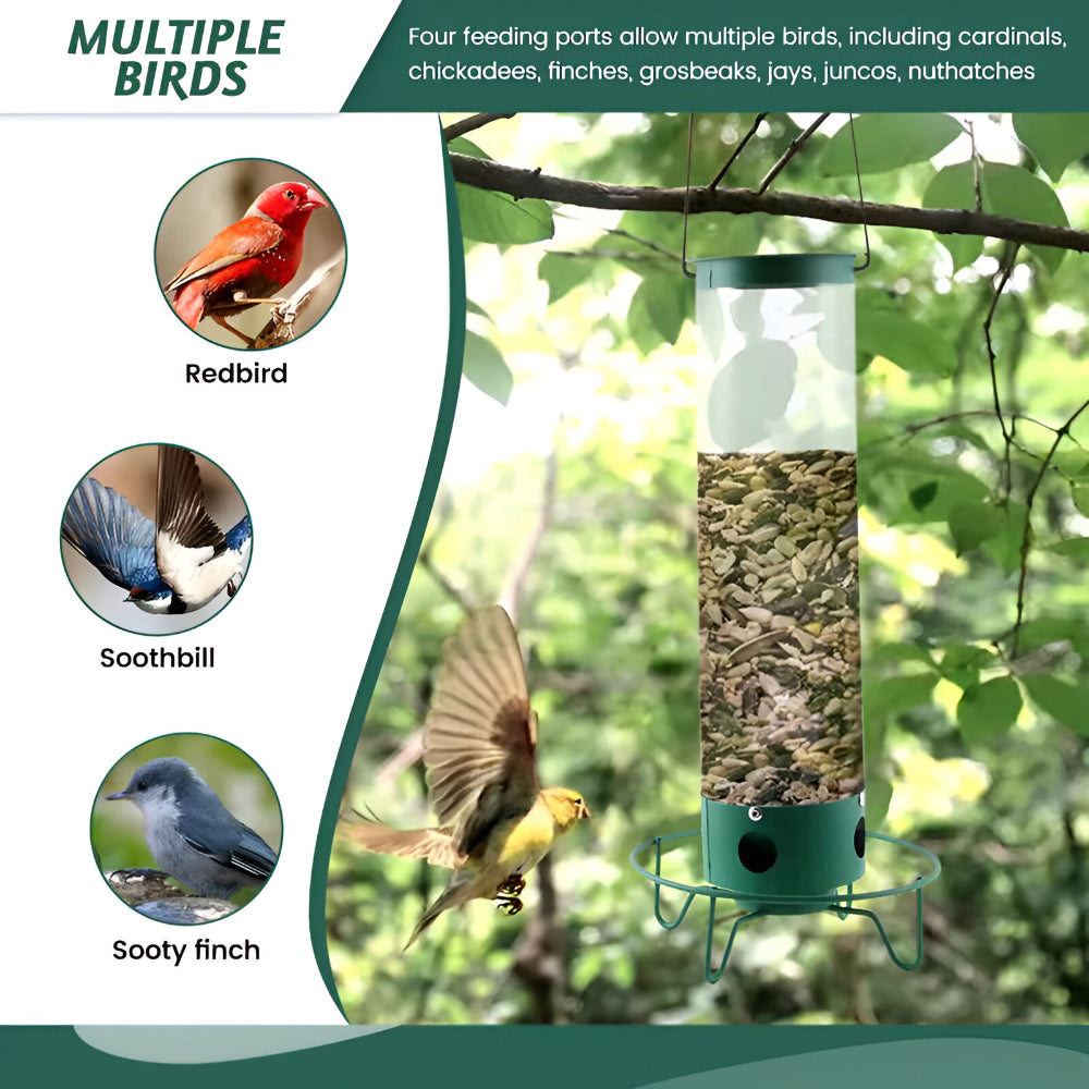 Squirrel Proof Bird Feeder Metal | 4-Port Rotating Perch with Large Seed Reservoir | Weather-Resistant Hanging Design