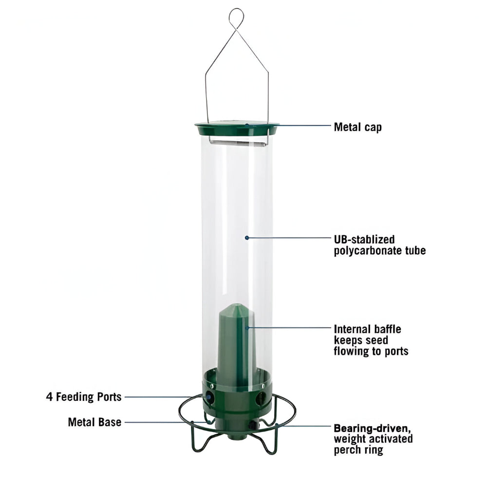 Squirrel Proof Bird Feeder Metal | 4-Port Rotating Perch with Large Seed Reservoir | Weather-Resistant Hanging Design