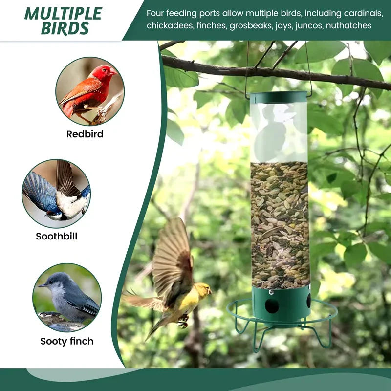 Squirrel Proof Bird Feeder Metal | Rotating Perch Spins Off Squirrels | Weatherproof Men's Garden Accessory With 4 Ports
