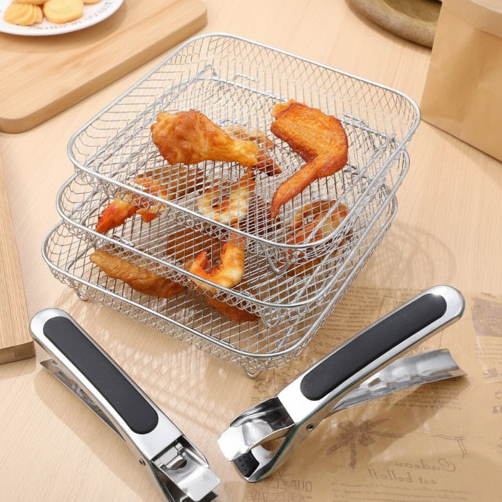 Stackable Airfryer Baskets | Mesh Trays With Clip Lifters