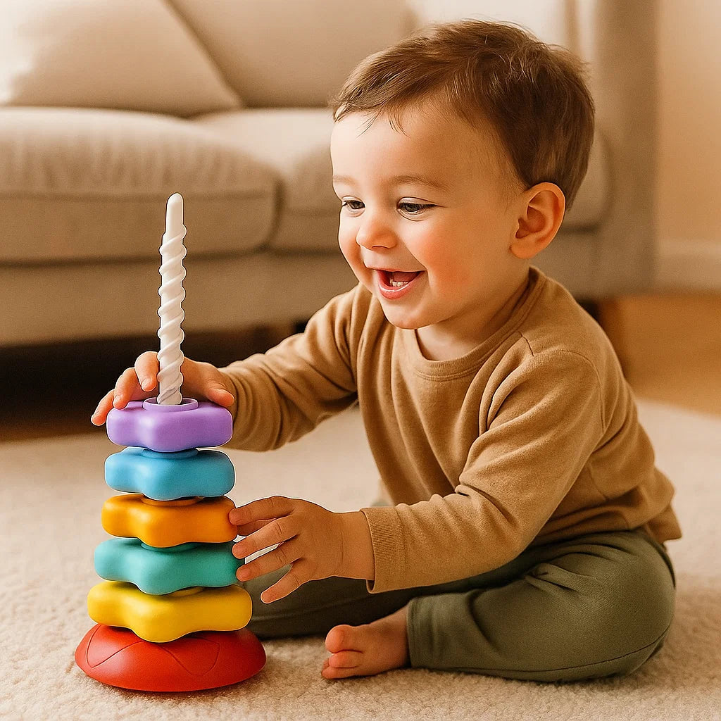 Stacking Tower Toy with Rotating Pieces | Colourful Shapes | Hand-Eye Coordination Fine Motor Skill Building Toy