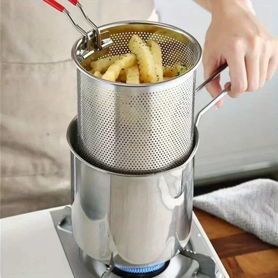 Stainless Steel Deep Fryer Pot Strainer Basket Induction