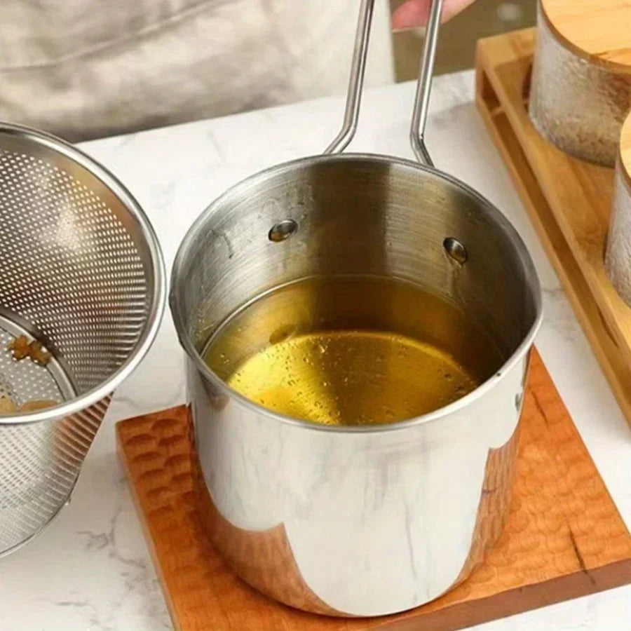 Stainless Steel Deep Fryer Pot Strainer Basket Induction