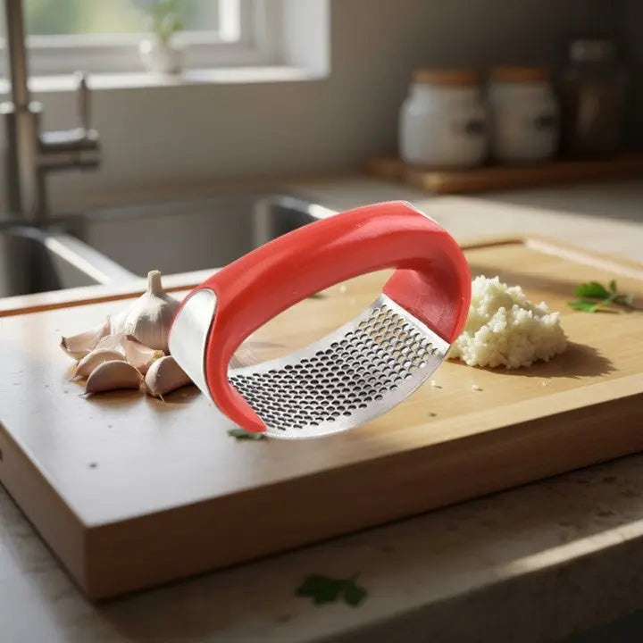 Stainless Steel Garlic Press Compact Curved Rocking with ABS Handle