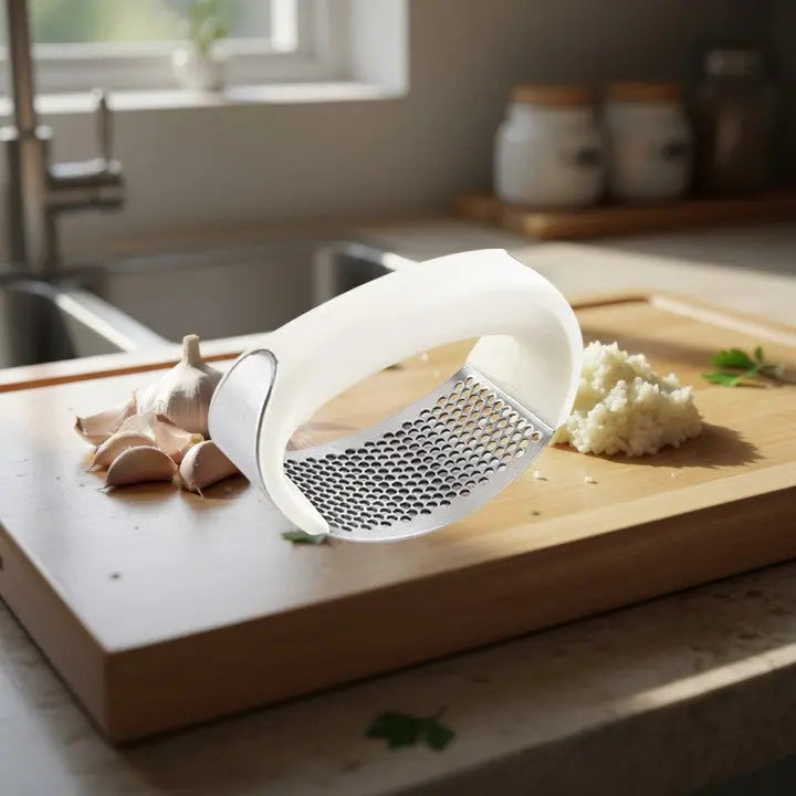 Stainless Steel Garlic Press Compact Curved Rocking with ABS Handle