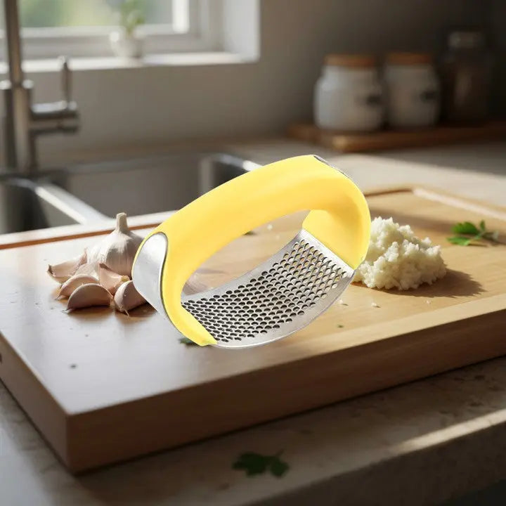 Stainless Steel Garlic Press Compact Curved Rocking with ABS Handle