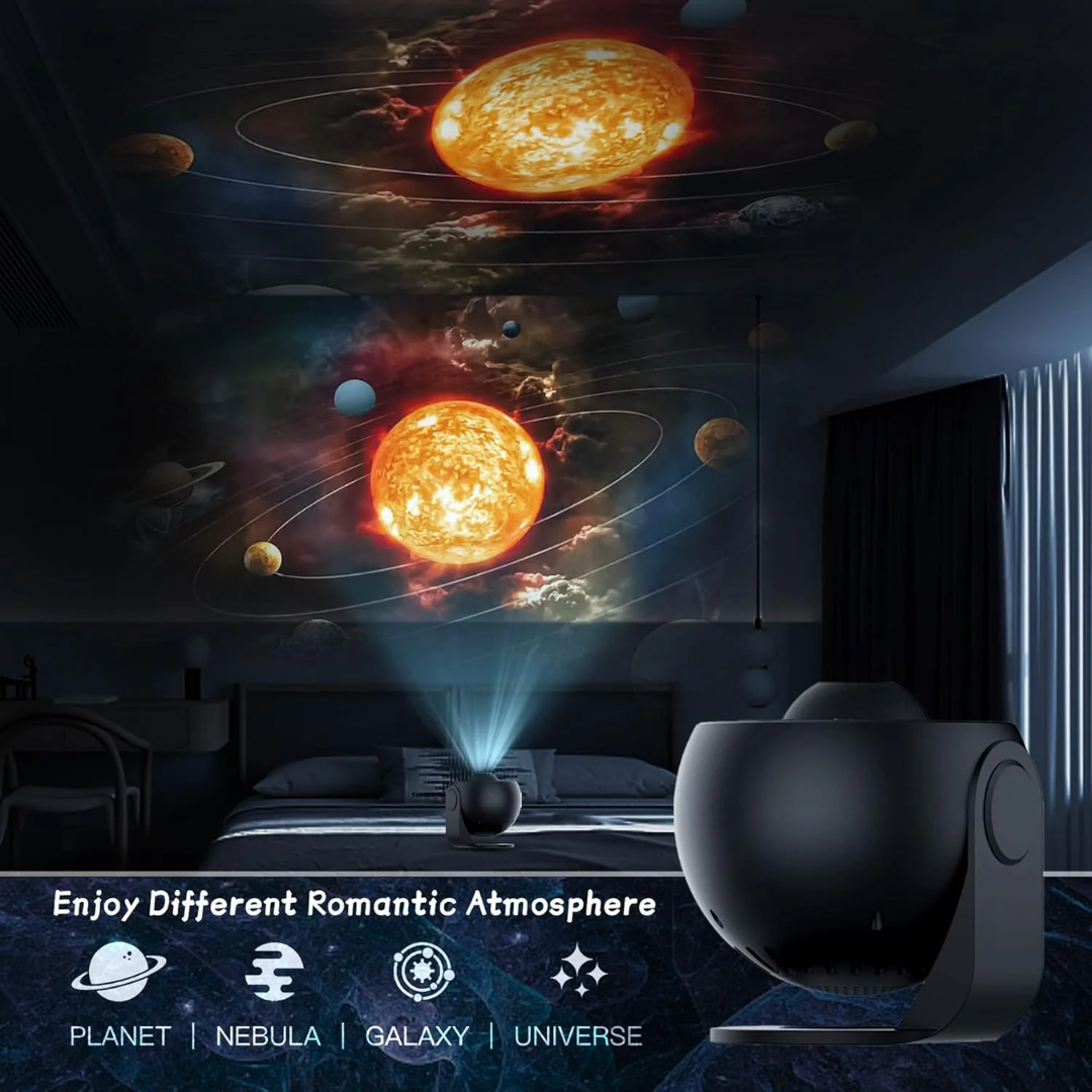 Star Projector Light 360° Rotation | 12 HD Film Discs, Adjustable Colours | Quiet LED with Timer, Black or White